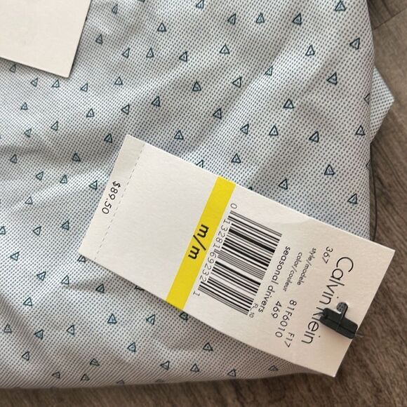 Calvin Klein Infinite Triangles Non-Iron Sport Shirt-WHITE/BLUE-Medium - Picture 3 of 4